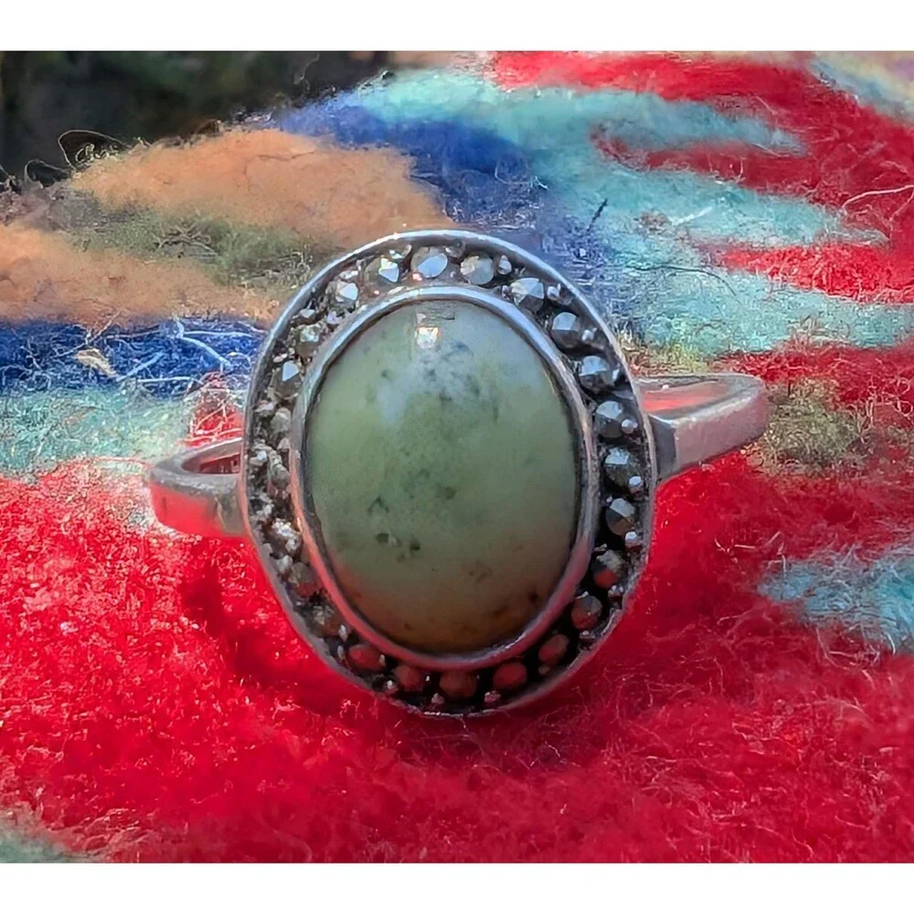 Sterling Irish Connemara Marble Ring; The Jewelry House Marcasite Ring